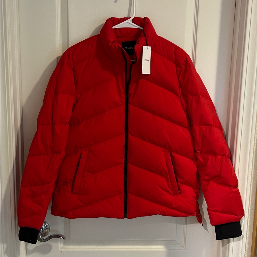 Theory stand Red Puffer Carmine city poly Jacket NWT medium